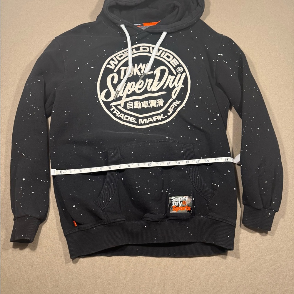 Superdry Black Pullover Hoodie with White Logo and Paint-Splatter - Picture 4 of 9